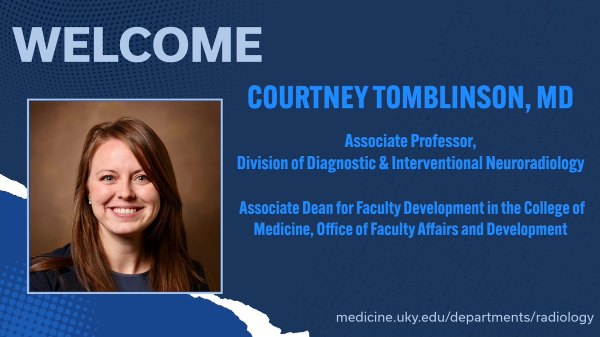 UKY Radiology (@ukyradiology) on Twitter photo The Department of Radiology is thrilled to welcome our newest faculty member, Dr. <a href="/cmtomblinson/">Courtney Tomblinson, MD</a>!
She will be joining us as a Neuro Rad Associate Professor, while also working in the Office of Faculty Affairs - we are so excited for her to be on our team! The Department of Radiology is thrilled to welcome our newest faculty member, Dr. <a href="/cmtomblinson/">Courtney Tomblinson, MD</a>!
She will be joining us as a Neuro Rad Associate Professor, while also working in the Office of Faculty Affairs - we are so excited for her to be on our team!