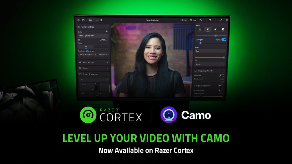 R Λ Z Ξ R (@razer) on Twitter photo We’ve teamed up with Camo and <a href="/reincubate/">Reincubate // Camo</a> to help you stand out. Featuring real-time video effects and intuitive controls — you can easily adjust your background, lighting, framing and other settings, to always look your best even when you're live on stream.
Try it on Razer We’ve teamed up with Camo and <a href="/reincubate/">Reincubate // Camo</a> to help you stand out. Featuring real-time video effects and intuitive controls — you can easily adjust your background, lighting, framing and other settings, to always look your best even when you're live on stream.
Try it on Razer
