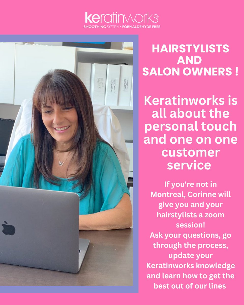 KeratinWorks's tweet photo. Meet Corinne, founder of Keratinworks! 💁♀️✨ Book a Zoom call to learn how our non-toxic smoothing system can transform your clients’ hair. 🌿💇♀️ New or experienced, she’s here to help! 📩 DM to set up your call. #HairPros #Keratinworks https://t.co/rC5sxcE4Kl