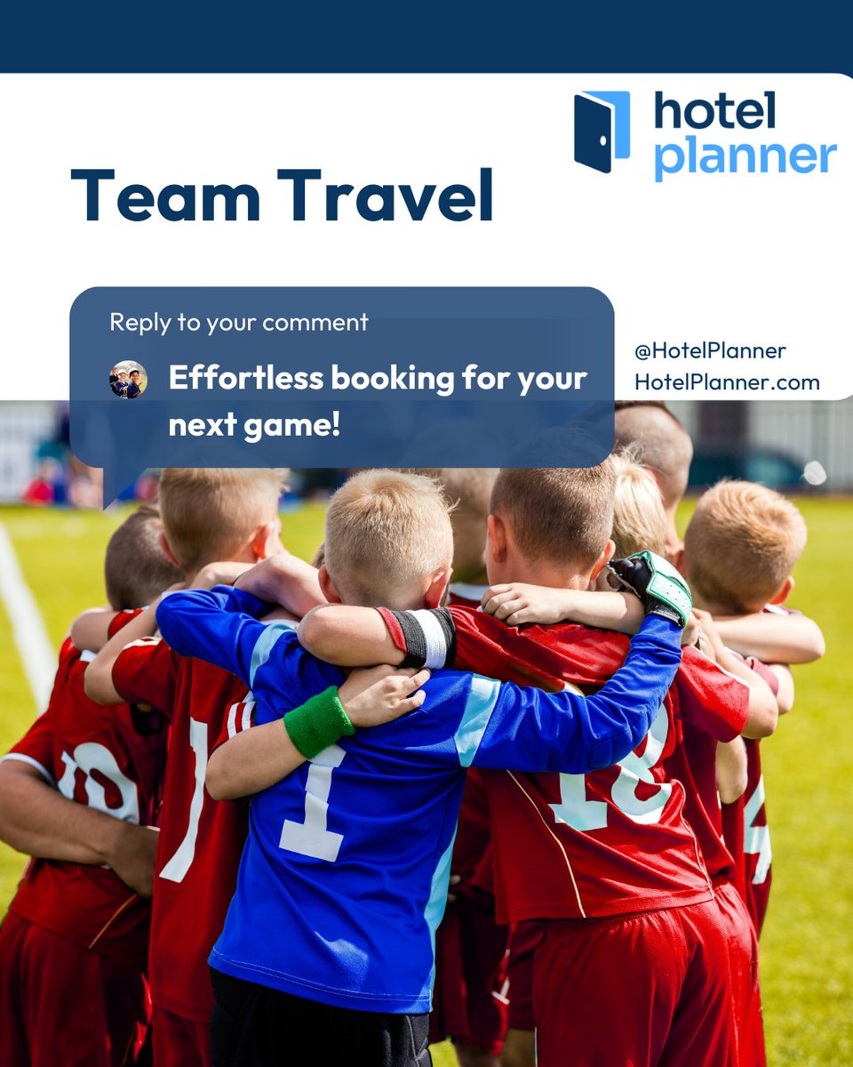 Game on! 🏅 Whether it's a big match or a team retreat, HotelPlanner makes booking group stays a breeze. Get your team set for success with the best hotel deals and hassle-free planning! #TeamTravel #HotelPlanner #SportsTravel