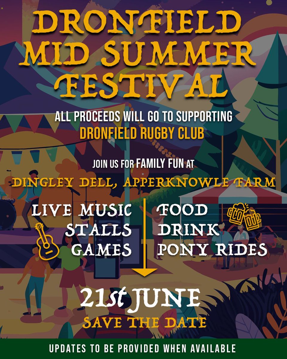 🔴⚫️ SAVE THE DATE 21st June is the Dronfield Mid Summer Festival (formally known as StagFest) up at Dingley Dell at Apperknowle Farm, plenty of entertainment for all the family.

#upthedron