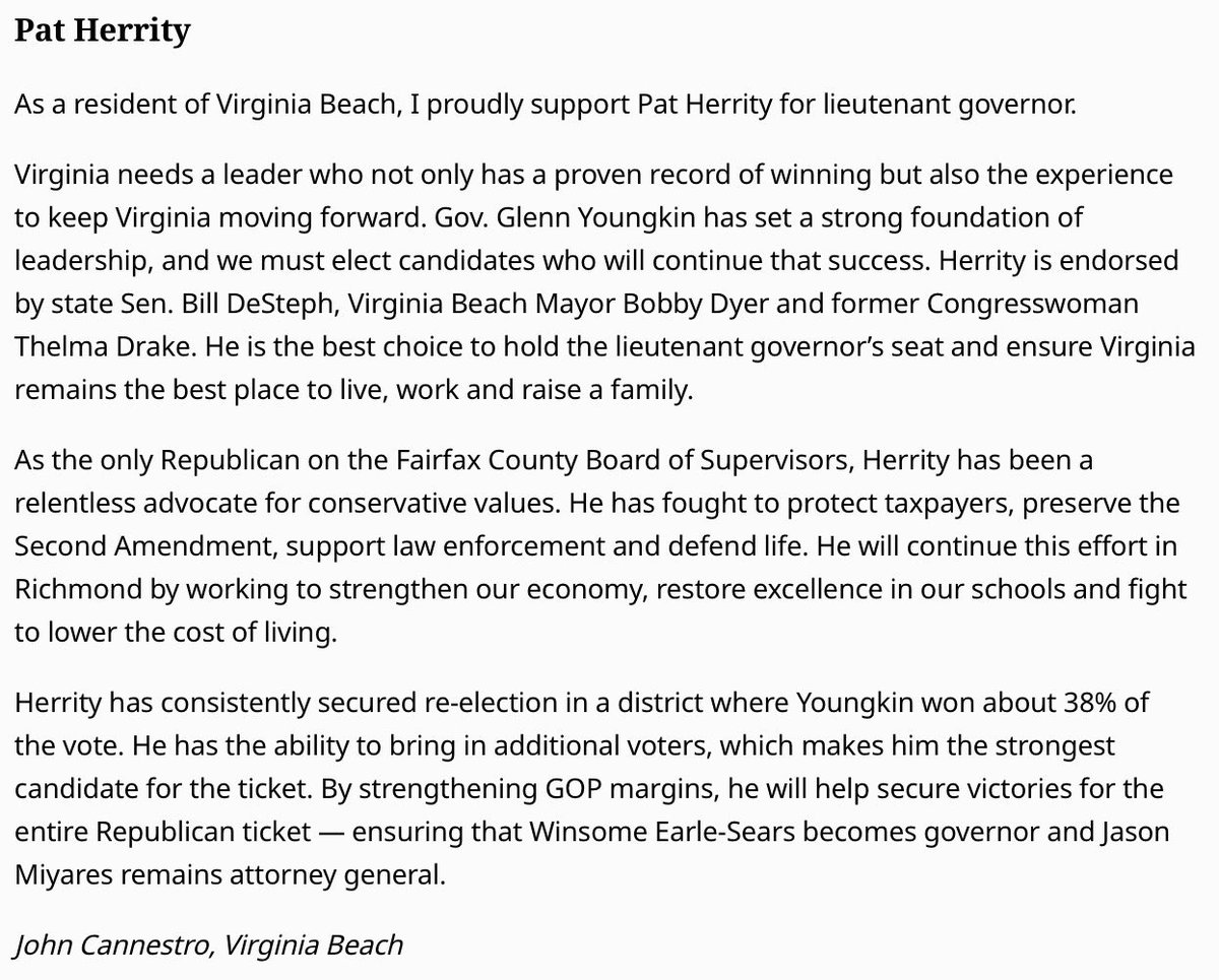 PatHerrityVA's tweet image. New in the @virginianpilot this week! “As the only Republican on the Fairfax County Board of Supervisors, Herrity has been a relentless advocate for conservative values.”
Read it here: pilotonline.com/2025/04/12/let…