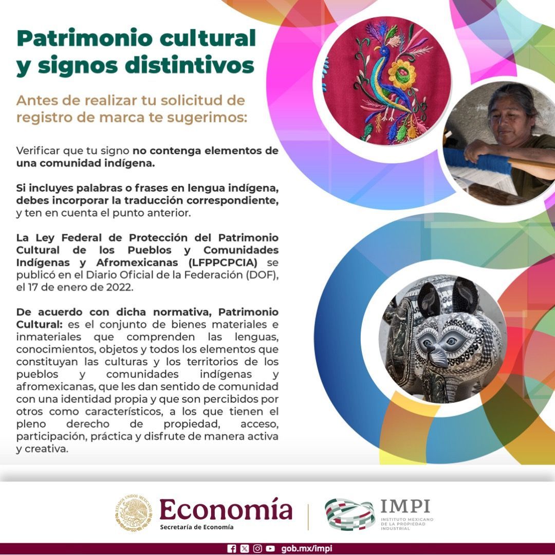 IMPI_Mexico's tweet image. ⚠️¡INFÓRMATE! ⚠️ Si tu registro de marca vas a presentar, la siguiente información debes consultar: Ley Federal de Protección del Patrimonio Cultural de los Pueblos y  Comunidades Indígenas y Afromexicanas.  
diputados.gob.mx/LeyesBiblio/pdf