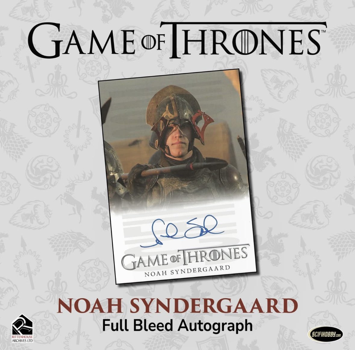 TheCardLifeTV (@thecardlifetv) on Twitter photo Cool announcement from <a href="/SciFiHobby/">Rittenhouse Archives</a>, Noah Syndergaard will have signed trading cards in a Game of Thrones release later this Fall.
Thor had a split second cameo appearance as a Lannister soldier in Season 7, taking down a Dothraki soldier’s horse with a spear, by throwing (what Cool announcement from <a href="/SciFiHobby/">Rittenhouse Archives</a>, Noah Syndergaard will have signed trading cards in a Game of Thrones release later this Fall.
Thor had a split second cameo appearance as a Lannister soldier in Season 7, taking down a Dothraki soldier’s horse with a spear, by throwing (what