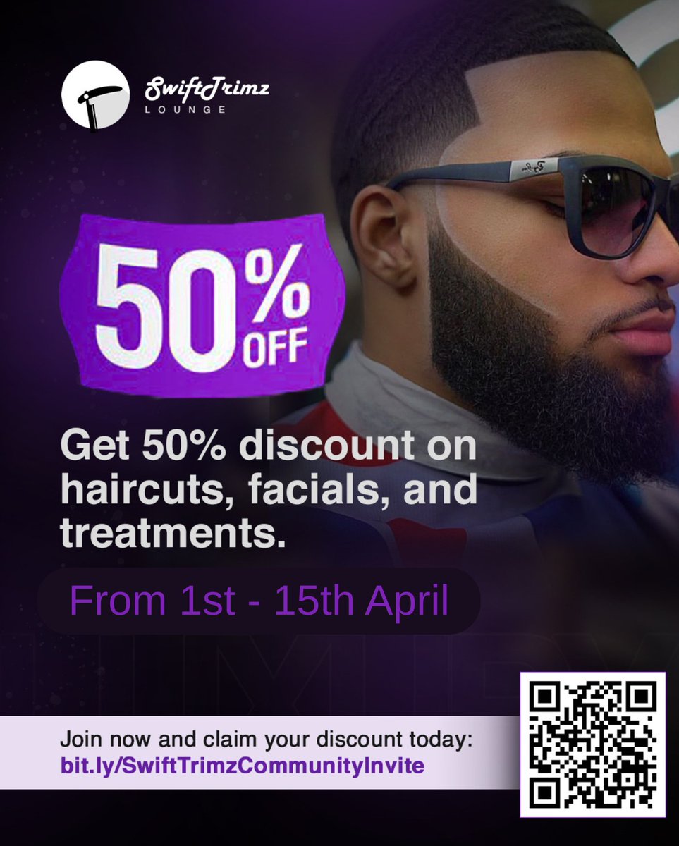 SwiftTrimzNG's tweet photo. There’s a new barbershop in town—Swift Trimz.  

Luxury cuts, VIP vibes. Launching April 21 with 50% OFF your first service.  

Get ready to look sharp.  

#SwiftTrimz #BeninCity #TrimAndFresh #LuxuryCuts #SharpAndClean https://t.co/o7ZOB8Et2x