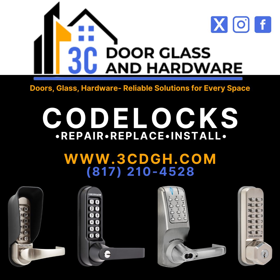 3CDGH's tweet image. Secure your commercial doors with codelocks from 3C Door and Glass. We repair, replace, and install. Contact us at (817) 210-4528 or visit 3cdgh.com. #3CDoorAndGlass #Codelocks #DoorSecurity