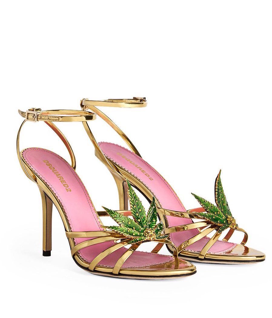 gabbriette wearing the vintage dsquared2 spring 2005 marijuana leaf heels at coachella