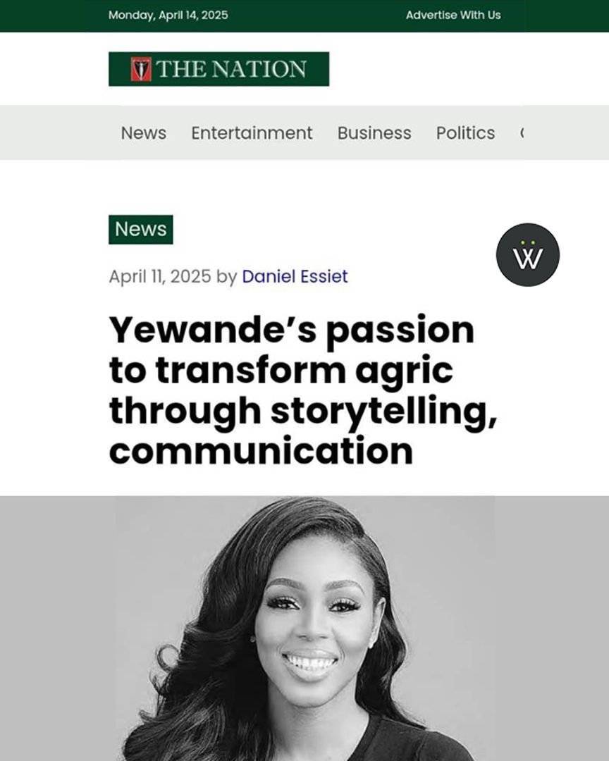 Wandieville (@wandieville) on Twitter photo We're proud and excited to see our CEO, <a href="/wandiekazeem/">Yewande Kazeem</a>, featured in <a href="/TheNationNews/">The Nation Nigeria</a> for her inspiring work transforming agriculture through storytelling and strategic communication.
š Read the full article here:
thenationonlineng.net/yewandes-passiā¦
#Wandieville #YewandeKazeem We're proud and excited to see our CEO, <a href="/wandiekazeem/">Yewande Kazeem</a>, featured in <a href="/TheNationNews/">The Nation Nigeria</a> for her inspiring work transforming agriculture through storytelling and strategic communication.
š Read the full article here:
thenationonlineng.net/yewandes-passiā¦
#Wandieville #YewandeKazeem