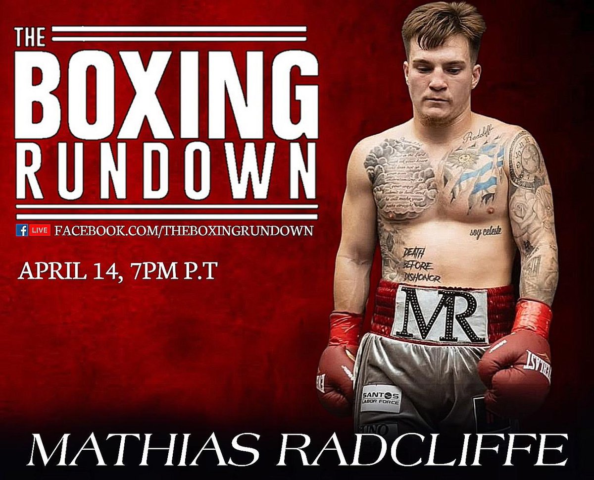 BoxingROKus's tweet image. Tonight on Another Episode of #TheBoxingRundownShow we have undefeated fighter #MathiasRadcliffe he will talk to us about his journey and upcoming fight. Tune in at 7pm PST or 10pm EST on #TheBoxingRundown Facebook page.
@laizar27 @SulemUrbina @Xaviorozco74  @JohnnyWild50354