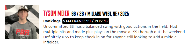 Jon Meier (@joncmeier) on Twitter photo Solid past week for <a href="/TysonMeier1/">Tyson Meier</a> and <a href="/MWCatsBaseball/">Millard West Baseball</a> in the Frank Ryan Classic. Thanks to <a href="/PrepBaseballNE/">Prep Baseball Nebraska</a> for the write up. Another huge week ahead! Solid past week for <a href="/TysonMeier1/">Tyson Meier</a> and <a href="/MWCatsBaseball/">Millard West Baseball</a> in the Frank Ryan Classic. Thanks to <a href="/PrepBaseballNE/">Prep Baseball Nebraska</a> for the write up. Another huge week ahead!