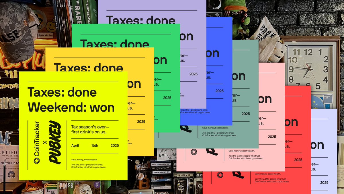 PUBKEY (@pubkey) on Twitter photo You don't need us to remind you about tomorrow's date — but the day after tomorrow is another story.
The <a href="/CoinTracker/">CoinTracker</a> crew is sponsoring a post-tax-day celebration at PubKey on Wednesday, April 16 from 7-9pm. 🍻🙌
Just show your CoinTracker account to earn a free drink — and You don't need us to remind you about tomorrow's date — but the day after tomorrow is another story.
The <a href="/CoinTracker/">CoinTracker</a> crew is sponsoring a post-tax-day celebration at PubKey on Wednesday, April 16 from 7-9pm. 🍻🙌
Just show your CoinTracker account to earn a free drink — and