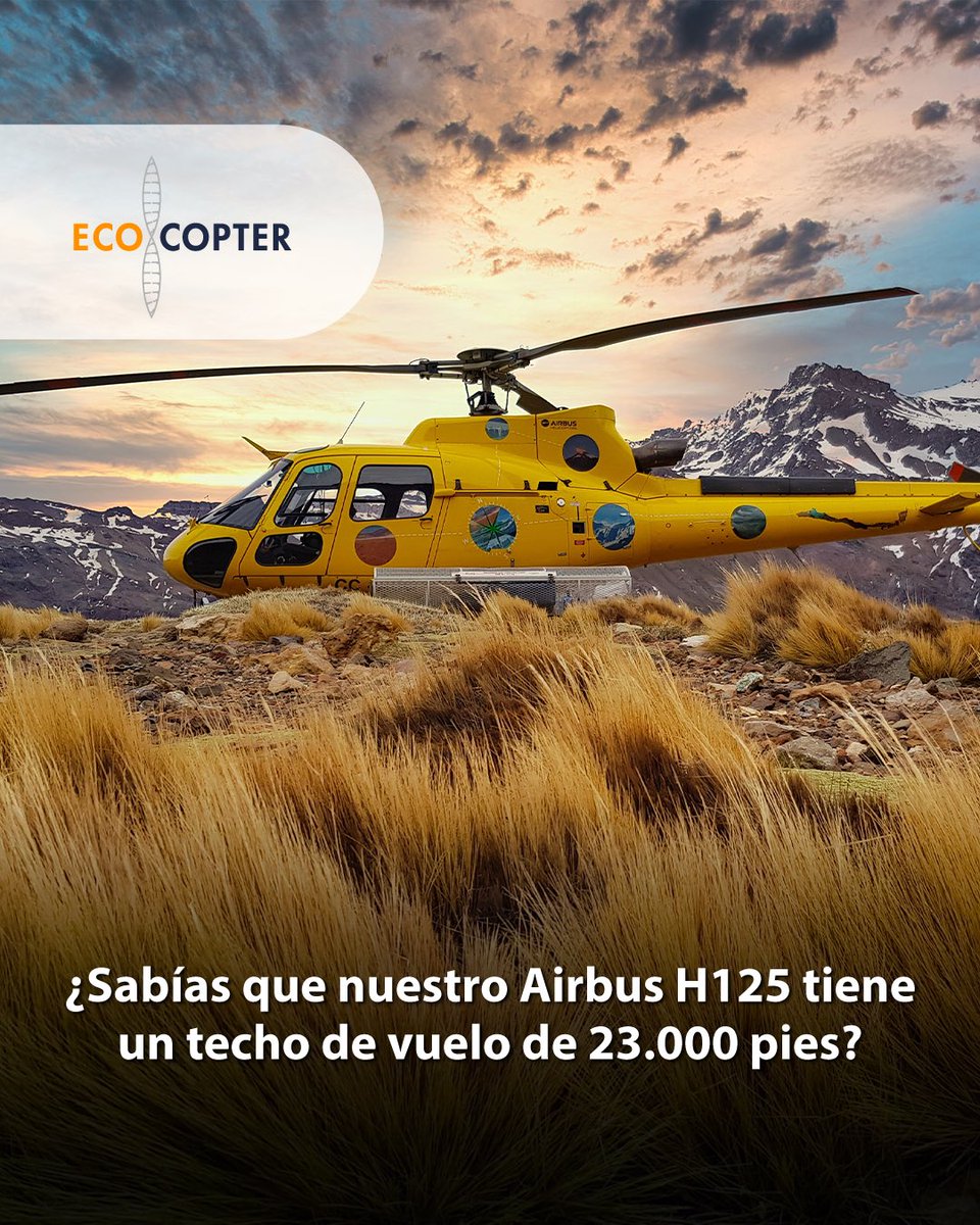 Esto nos permite alcanzar altitudes extremas y realizar misiones en entornos desafiantes.

¡La versatilidad y capacidad de nuestro H125 son impresionantes!

#Ecocopter #AirbusH125 #TechoDeVuelo