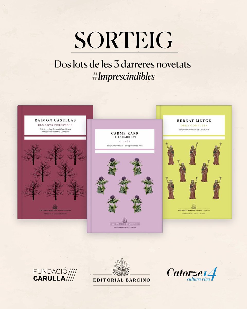 🌹📚 EL SORTEIG DE SANT JORDI DE BARCINO 📚🌹

🌠 Rifem 2 lots amb les darreres novetats de la col·lecció "Imprescindibles" de Barcino!

✨ Segueix <a href="/EdBarcino/">Editorial Barcino</a> i <a href="/CatorzeCat/">Catorze</a>.
✨ Posa un ♥️ i retuiteja-ho.
✨ Etiqueta algú. 

🎁 Si guanyeu, tots dos rebreu el lot a casa.🌹