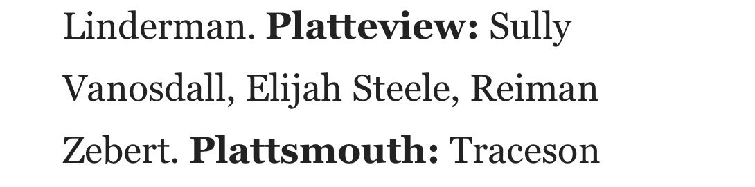 Congrats to our Omaha World Herald Honorable Mention All-Area honorees!

<a href="/sullyXvanosdall/">sully</a> <a href="/Elijahsteele06/">Elijah Steele</a> <a href="/ReimanZebert527/">Reiman Zebert</a>