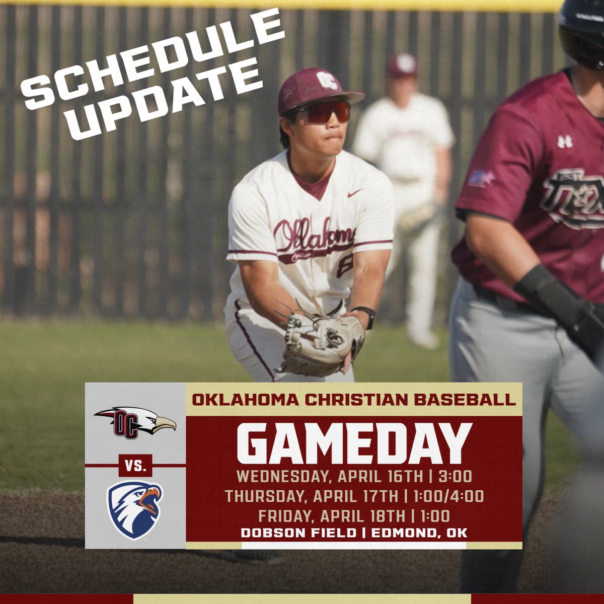 👀👀👀Schedule Update👀👀👀

This week’s series with UT-Tyler has been moved up because of weather. Check out the new days and times! #TalonsUp