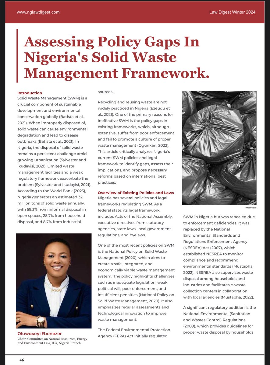 seyiebenezer's tweet image. In my new article in the latest Law Digest Journal, I explore key challenges, legal gaps &amp;amp; the path to sustainable, inclusive reform especially for informal waste workers.
Read here: ilanigeria.org.ng/wp-content/upl…
#WasteManagement #waste  #Policy #EnvironmentalJustice #CircularEconomy