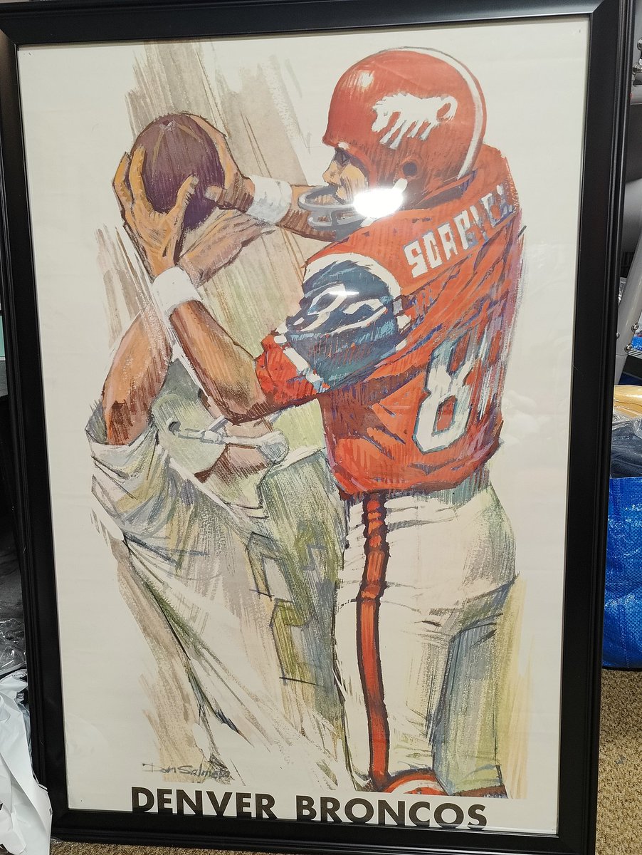 DnvrTim's tweet image. Framed up these #Broncos posters yesterday. Vintage! #BroncosCountry