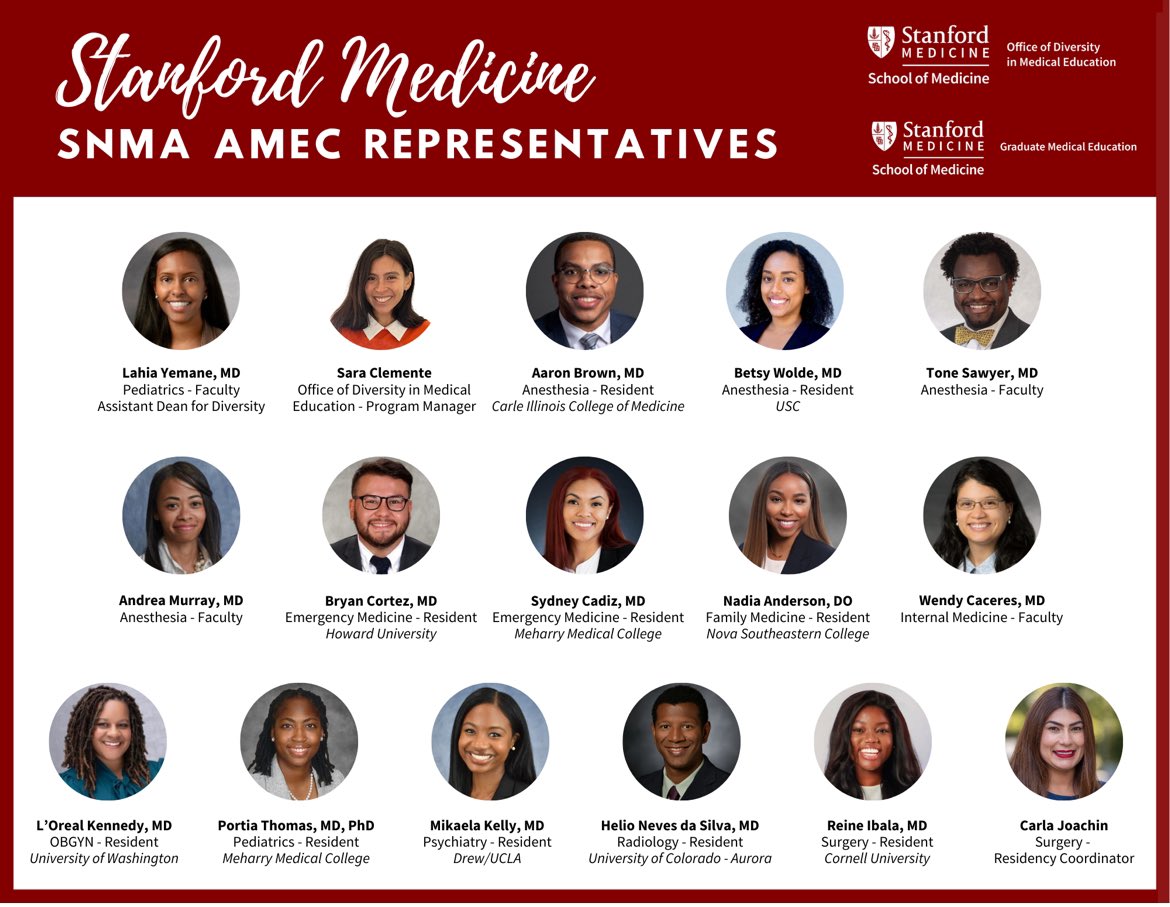 Stanford Office of Diversity In Medical Education (@stanfordodme) on Twitter photo We are so excited to be at <a href="/SNMA/">Student National Medical Association, Inc (SNMA)</a> #AMEC2025 later this week in St. Louis! Check out all the <a href="/StanfordMed/">Stanford Medicine</a> residents, faculty, and staff across multiple clinical departments & programs. #RepresentationMatters We are so excited to be at <a href="/SNMA/">Student National Medical Association, Inc (SNMA)</a> #AMEC2025 later this week in St. Louis! Check out all the <a href="/StanfordMed/">Stanford Medicine</a> residents, faculty, and staff across multiple clinical departments & programs. #RepresentationMatters