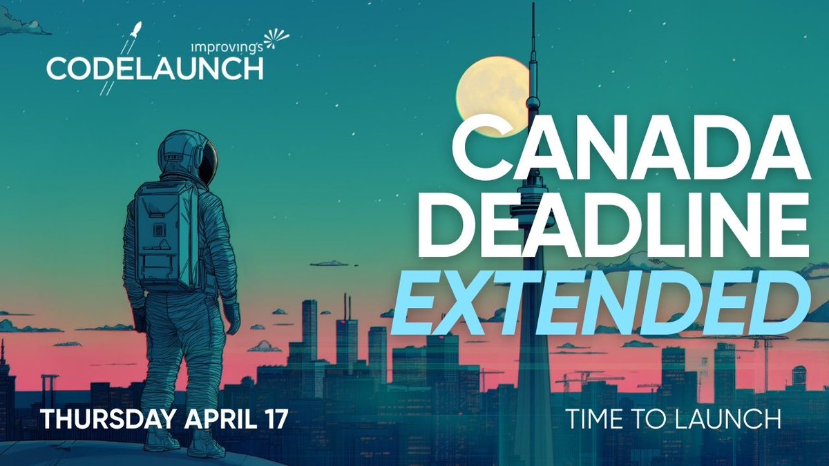 CodeLaunch (@codelaunch) on Twitter photo 🚨 Deadline extended: CodeLaunch Canada apps for startups now close April 17.
Build with a pro dev team (powered by @Improving), pitch at our venturetainment stage during <a href="/TOtechweek/">Toronto Tech Week</a> June 25th, winners compete for a shot at $50K USD in funding at the World Championship.
We take 🚨 Deadline extended: CodeLaunch Canada apps for startups now close April 17.
Build with a pro dev team (powered by @Improving), pitch at our venturetainment stage during <a href="/TOtechweek/">Toronto Tech Week</a> June 25th, winners compete for a shot at $50K USD in funding at the World Championship.
We take