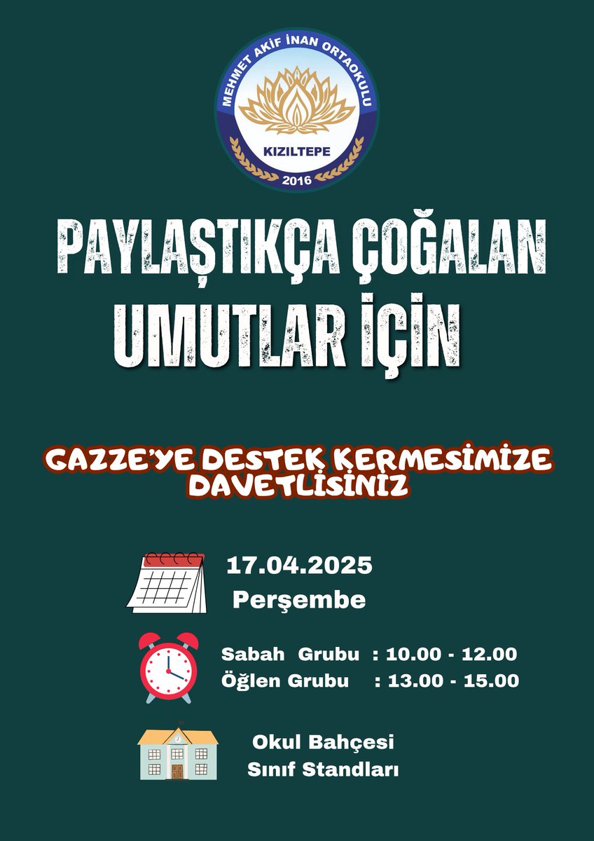 Gazze'ye destek kermesimize tüm velilerimiz davetlidir.