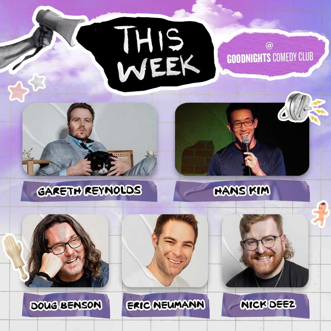 Goodnights Comedy (@goodnightscc) on Twitter photo This Week at Goodnights | <a href="/reynoldsgareth/">Gareth Reynolds</a>, <a href="/Nickdeezcomedy/">Nick Deez</a>, <a href="/DougBenson/">Doug Benson</a>, <a href="/ENeum/">Eric Neumann</a>, + <a href="/DJHansKim/">Hans Kim</a>!
Grab tickets now: bit.ly/2QKAQE5 This Week at Goodnights | <a href="/reynoldsgareth/">Gareth Reynolds</a>, <a href="/Nickdeezcomedy/">Nick Deez</a>, <a href="/DougBenson/">Doug Benson</a>, <a href="/ENeum/">Eric Neumann</a>, + <a href="/DJHansKim/">Hans Kim</a>!
Grab tickets now: bit.ly/2QKAQE5
