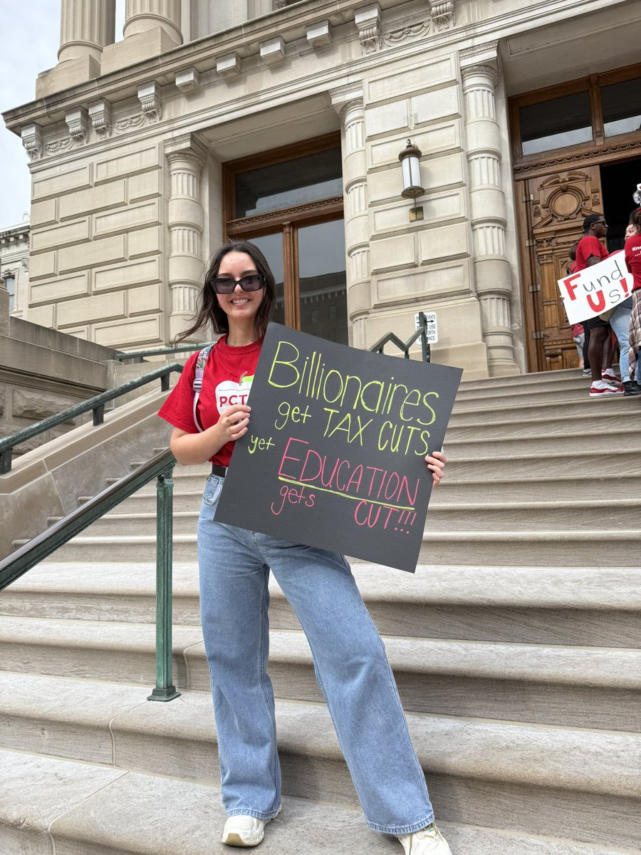SaraSiener's tweet photo. Today, we showed up. 

A bill was already introduced to turn Indianapolis Public Schools into a charter school and strip away local control. It didn’t pass this time, but similar efforts are already underway. What is preventing legislators from targeting your district?

Speak up! https://t.co/sB4O1VHeoM