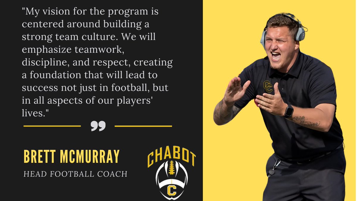 Brett McMurray (@coachmcmurray5) on Twitter photo I looking forward to building this program into something that everyone involved can be very proud of. <a href="/CCGladiatorFB/">Chabot College Football</a> is a special place and I will work tirelessly to give these student athletes an experience they deserve. #StrengthandHonor #GladiatorLifestyle I looking forward to building this program into something that everyone involved can be very proud of. <a href="/CCGladiatorFB/">Chabot College Football</a> is a special place and I will work tirelessly to give these student athletes an experience they deserve. #StrengthandHonor #GladiatorLifestyle