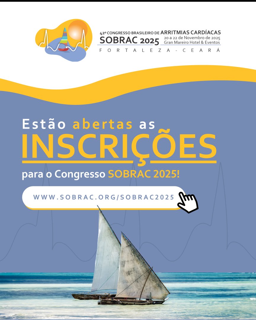 Inscrições Abertas para o 42º Congresso SOBRAC 2025!

O evento acontece de 20 a 22 de novembro, no Gran Mareiro Hotel &amp; Eventos, em Fortaleza.

Garanta sua participação hoje mesmo! Inscreva-se com desconto! 
sobrac.org/sobrac2025/ins…