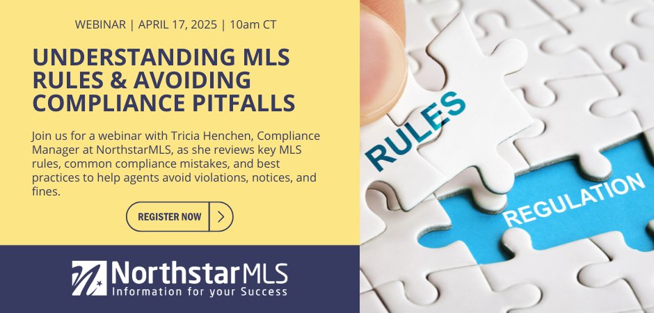 Join us this Thursday, April 17, as our own Tricia Henchen provides a comprehensive review of MLS rules and regulations. Hear about the most common compliance mistakes that agents make and tips on how to stay compliant. Register: tinyurl.com/abyjcpmv