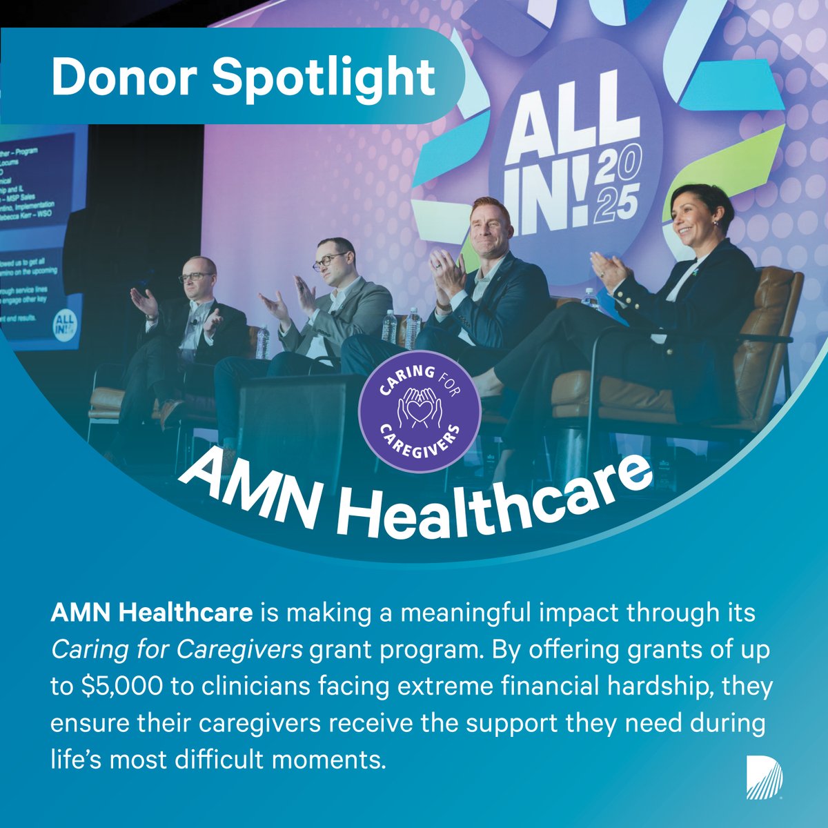 When corporations partner with community foundations, powerful things happen!

Through their corporate donor-advised fund, AMN Healthcare created the Caring for Caregivers grant program—offering up to $5,000 in non-taxable aid to clinicians facing crisis situations.