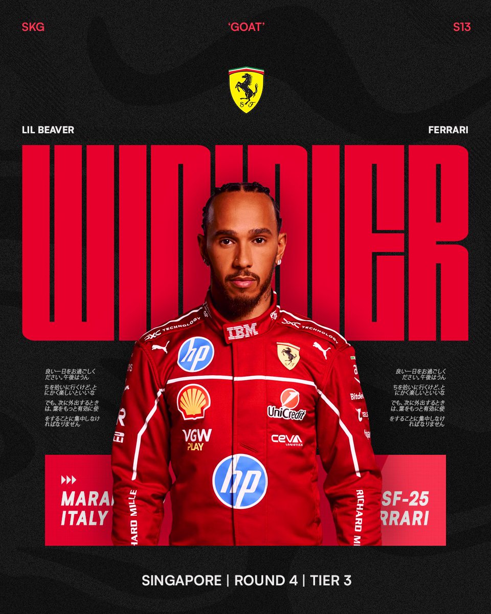 Singapore GP 🇸🇬 | Round 3 Winners
Three intense races under the lights — and three drivers stood tallest in Marina Bay! 🌙🏁

🏆 Tier 1 – [Milan]
🏆 Tier 2 – [StaidDaisy]
🏆 Tier 3 – [Lil Beaver]

#weareskg #F1 #F124 #F1Esports #SimRacing