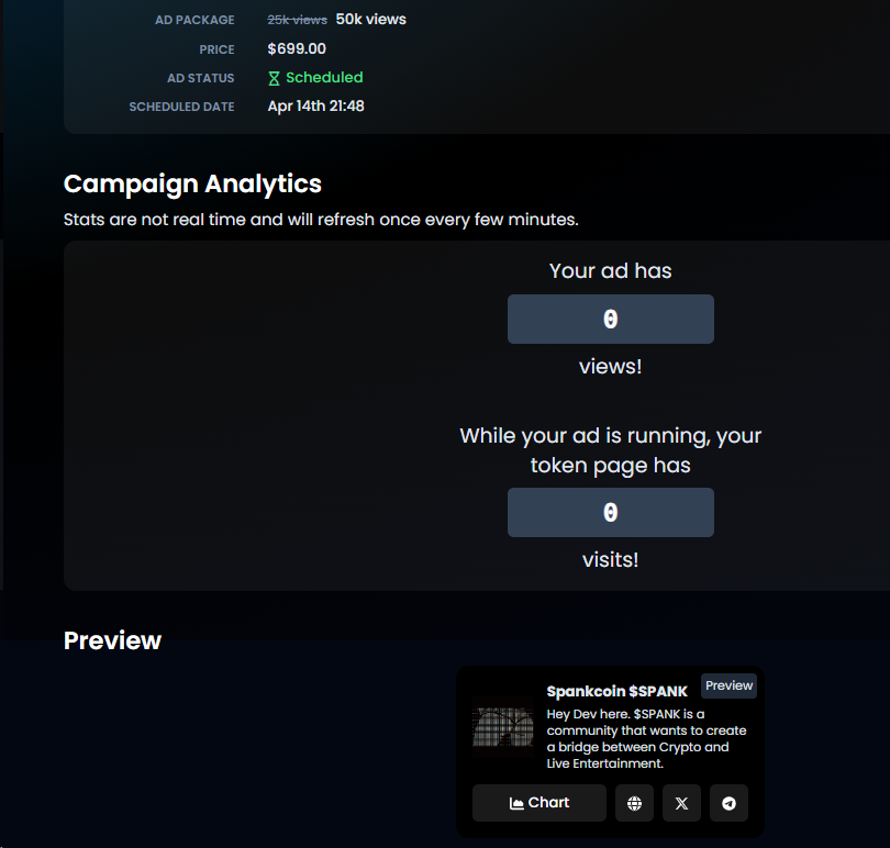 Another $699 spent on Marketing for $SPANK 👋🚀
Don't you see that I am with you and not against you?

Let's go to fucking $1M Marketcap and fly Higher to Mars to meet Elon Musk! 🚀