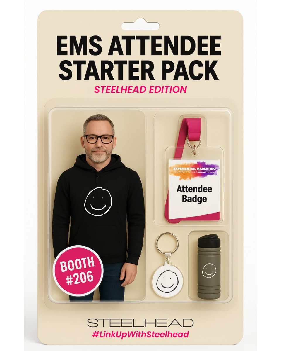 ExhibitHappy's tweet photo. EMS is here! We’re bringing water, vibes, and maybe a full-size CEO 😏
Booth #206 opens tomorrow.
#LinkUpWithSteelhead #EMSLive #ExhibitHappy #ActionFigureTrend https://t.co/B3zvo040PA