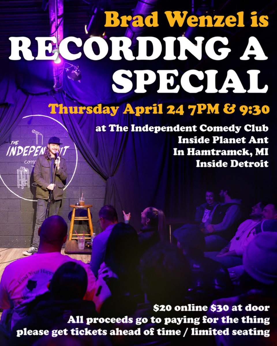 Detroit! I'm recording a special and I really need to sell out these two shows! I know it's a Thursday, but the vibe will be good haha. Get tickets now! Limited seating. I'm doing 70% new stuff and 30% vintage Wenz so bring a friend who has never seen me, but would be into it!