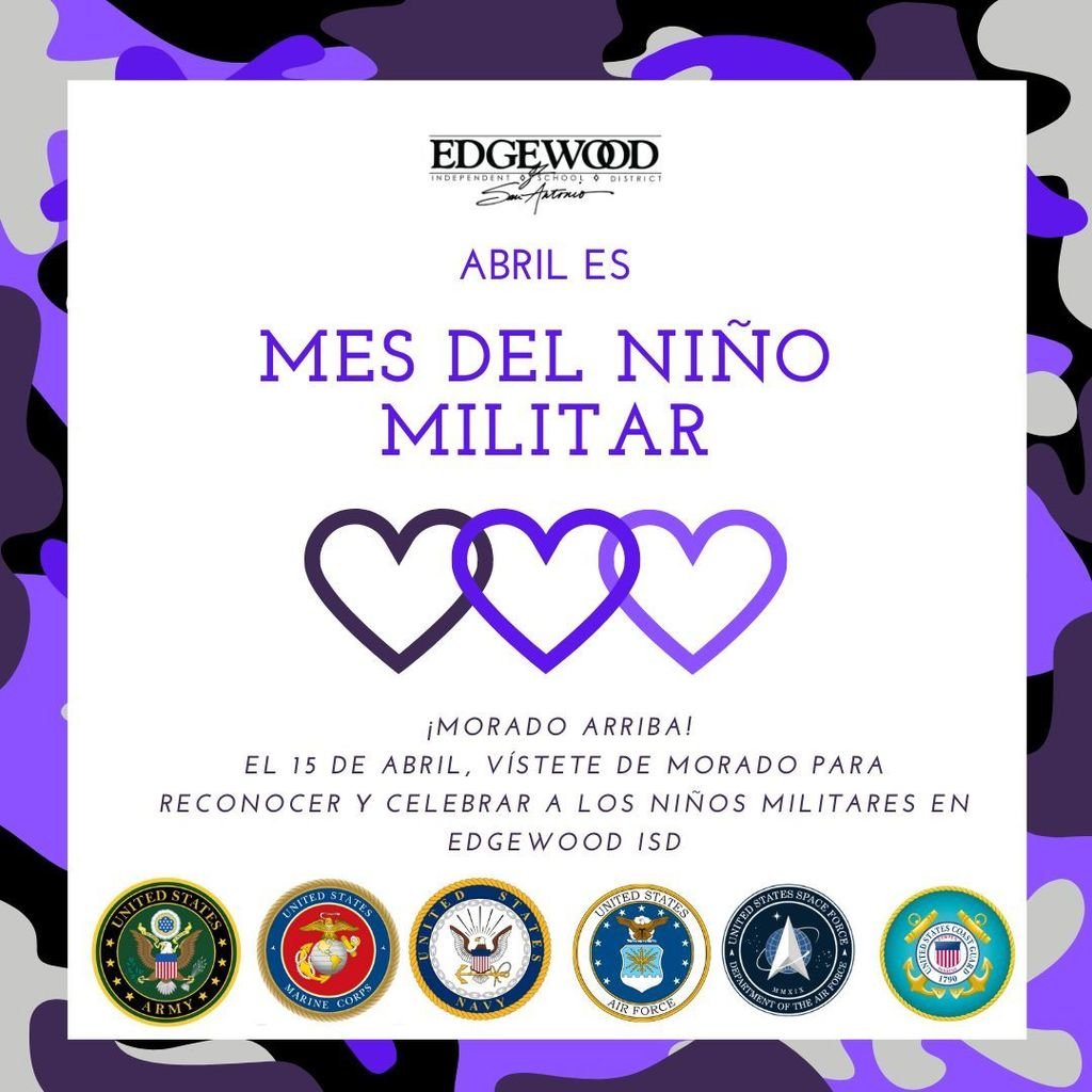 Tomorrow 💜 #PurpleUpEISD to honor the  courage &amp; sacrifices of military children.  Wear purple, snap a pic &amp; share! 
Mañana 💜 #PurpleUpEISD para honrar el valor y los sacrificios de los niños de familias militares. Viste de morado, toma una foto y ¡compártela!