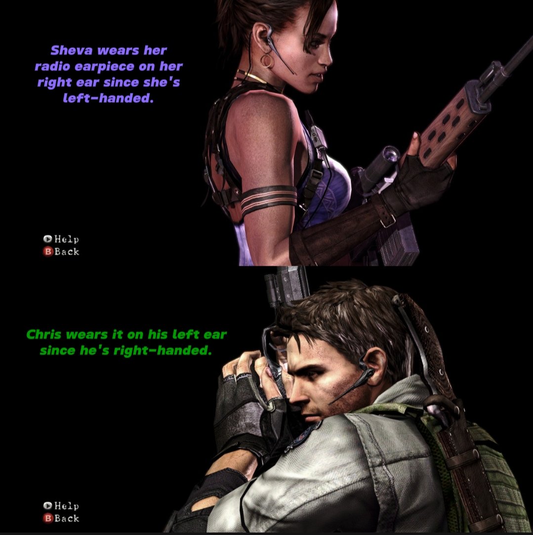 RacconSurvivor's tweet image. While chasing Wesker, Chris helps Sheva by reaching out with his hand.
An insightful move is done by him where he doesn't reach out with his dominant (right) hand. Instead, he knows Sheva's dominant hand is left, so he reach out his left hand so their palms can align.
#REBHFun