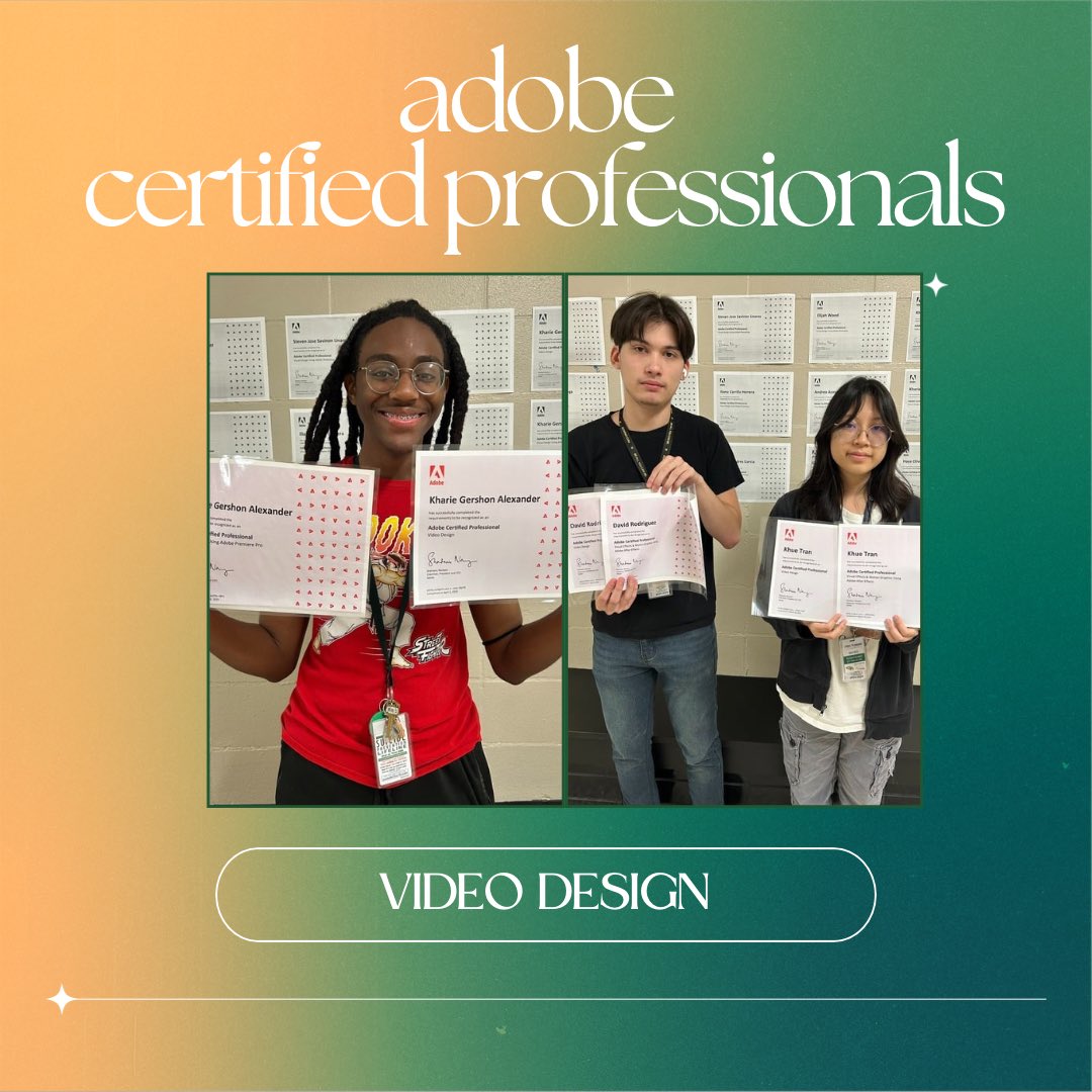 BIG congratulations to this year’s Adobe Certified Professionals! These AVP students are now certified in either Adobe Premiere Pro, After Effects, or both! Just another way <a href="/cyfallshs/">Cypress Falls HS</a> students are on the #PathwayToAmazing! 🎞️✂️🥳

<a href="/skparsons716/">Kyle Parsons</a> <a href="/CyFairISD/">Cypress-Fairbanks ISD</a> <a href="/CFISDCTE/">CFISD CTE Dept</a> <a href="/CFISDAllen/">Donna Allen</a>