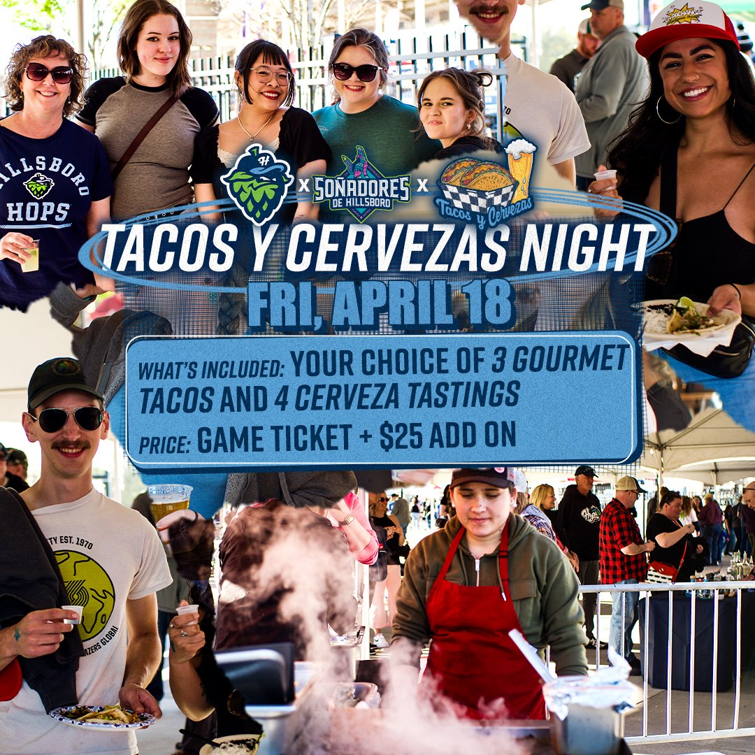 🌮 ¡UNAS FRIAS PAL CALOR! 🍻

Join us on Friday, April 18th for our next Soñadores game, presented by <a href="/UnitusCCU/">Unitus Community Credit Union</a> &amp; <a href="/Toyota/">Toyota USA</a>. Upgrade your gameday experience to include the $25 ticket add-on for Tacos y Cervezas!

TICKETS: mlb.tickets.com/?orgId=42409&a…