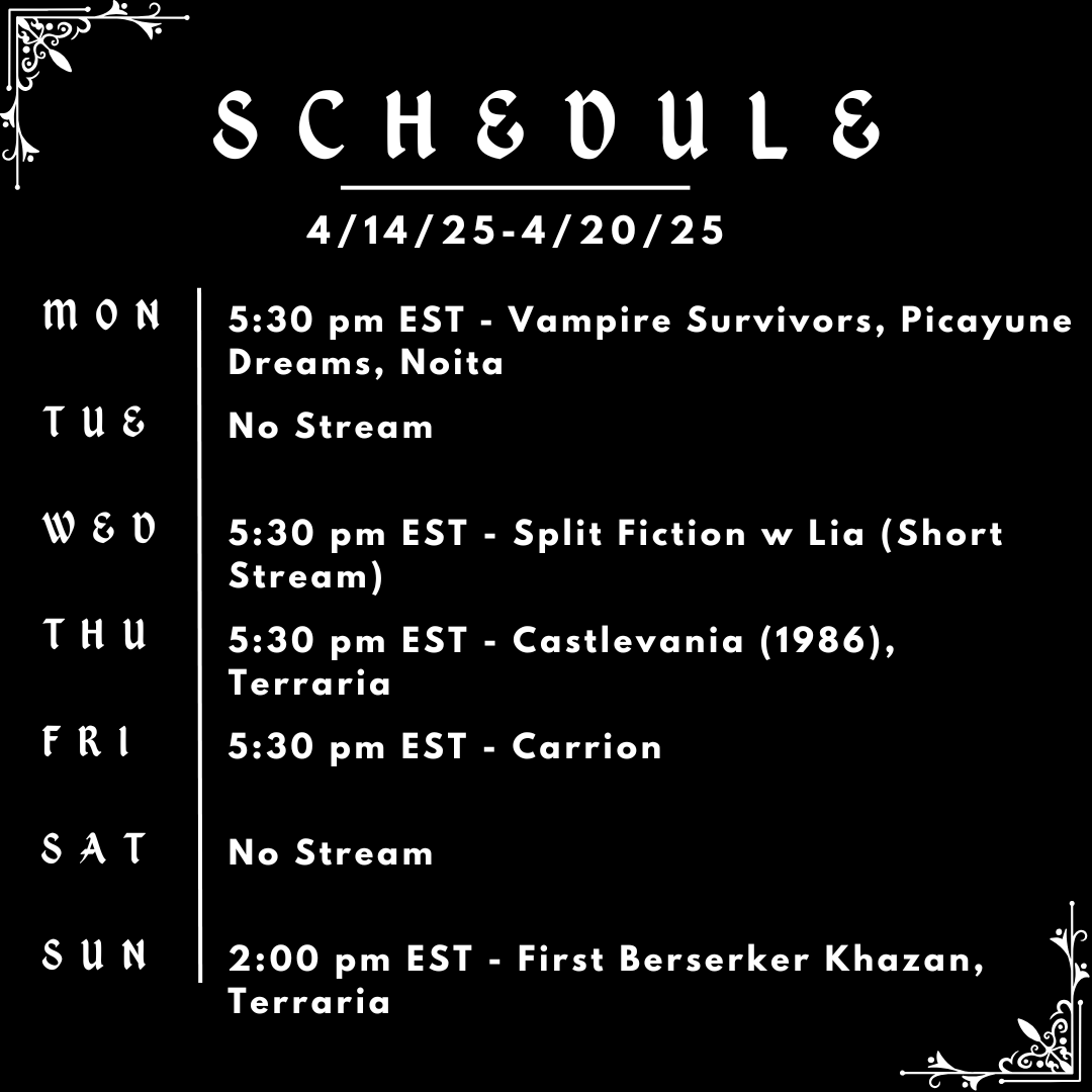Crunchpuff__'s tweet image. This week's stream schedule!