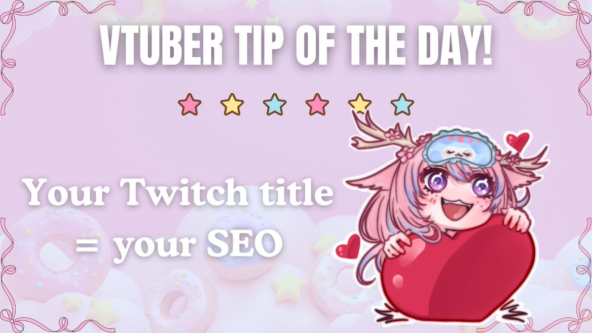 EggieWeggieVT's tweet image. ⚠️ VTUBER TIP OF THE DAY⚠️ 

Your Twitch title = your SEO. Use keywords like:

✧ The game you’re playing (Monster Hunter, Dead by Daylight)

✧ “VTuber” or “18+” if relevant

✧ Roles, builds, vibes (ex: “Greatsword Gremlin Chaos”)

✧ Commands (ex: !lurk, !raid)

✧ Your @…