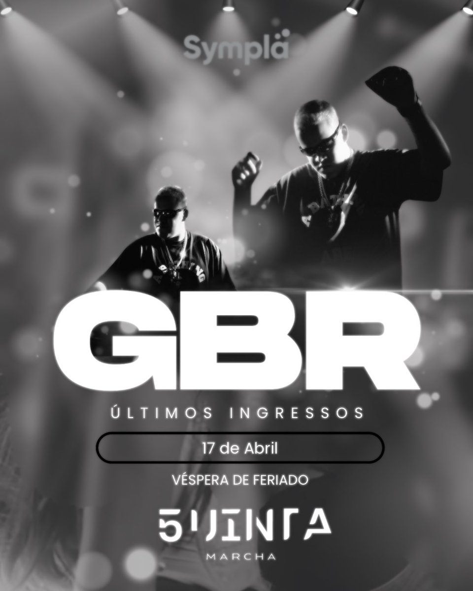 SORTEIO

Valendo 4 cortesias (Camarote) + 1 Combo pra curtir o show do DJ GBR dia 17 de Abril na <a href="/5uintaMarcha/">5ª MARCHA</a> 🎁

Regras:
Curtir ❤️ e dar RT nesse tweet 🔄
Seguir o Twitter <a href="/5uintaMarcha/">5ª MARCHA</a>

Pronto!
Você já está concorrendo! 

Antecipados ⬇️
(10% OFF)

sympla.com.br/evento/marcha-…
