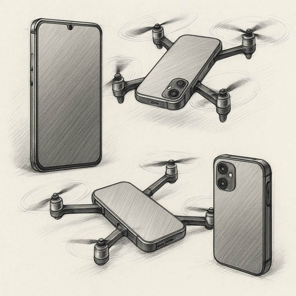 Introducing the future: a smartphone that flies. Concept design. 
Camera? Check. Calls? Check. Drone mode? Absolutely.
Why walk when your phone can scout ahead?
#TechTuesday #DronePhone #NextGenGadgets