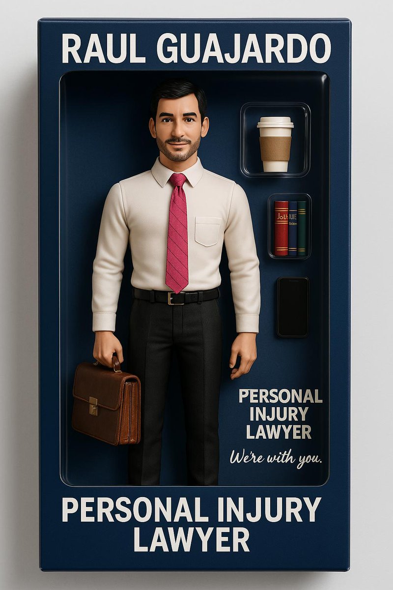 Guajardolaw's tweet photo. Justice served with style! 💼⚖️ Meet the Raul Guajardo action figure – fully equipped with law books, coffee, and confidence. Because even personal injury lawyers can be action heroes. #WereWithYou #RaulGuajardo #LawyerLife https://t.co/qH3GJAl3EW