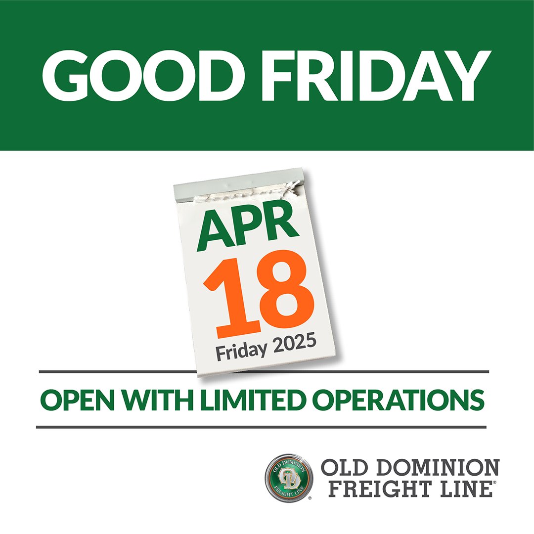 OD is open with limited operations this Good Friday, April 18th. Please contact your OD Solutions Specialist if you have questions about scheduling a pickup or delivery.