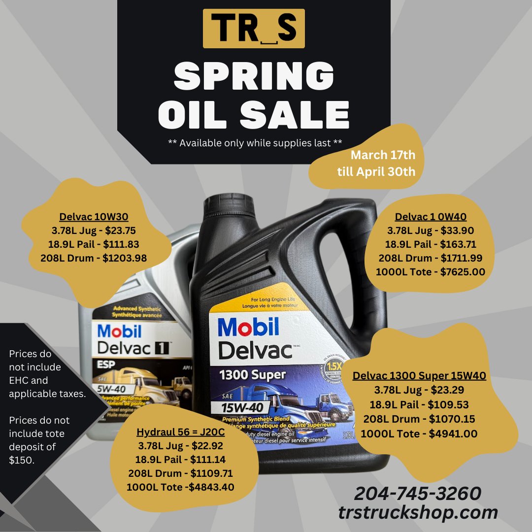 TR_S_Truck_Shop's tweet image. Great oil, even better prices!

Mobil oil is on sale until April 30 - Keep your engine happy &amp;amp; your pockets full! #DriveSmooth