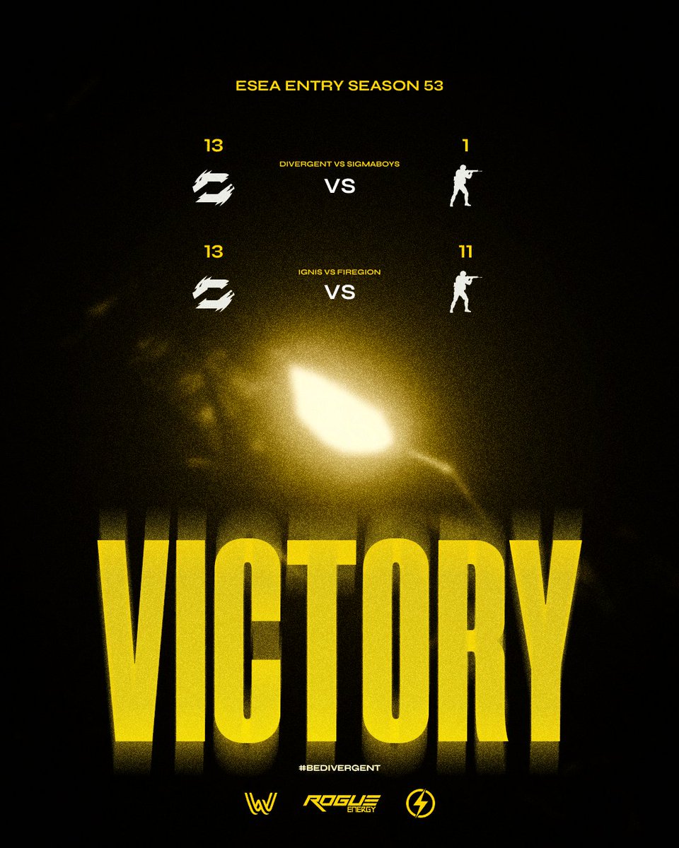 What a day for both our teams! We took 2 victories home today!

GG to Firegion and Sigmaboys! 

#DivergentWin #BeDivergent #ESEA