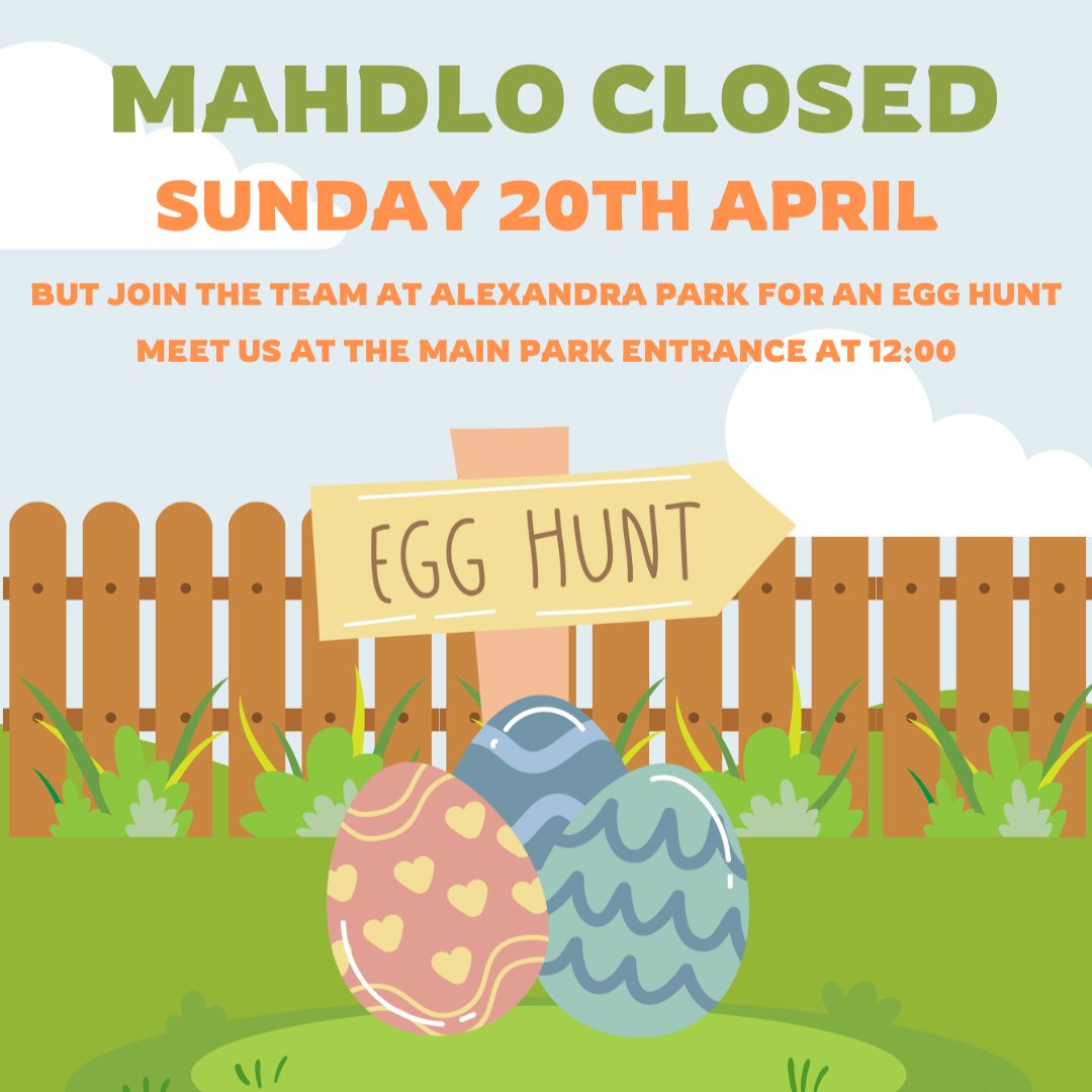 Mahdlo will be closed during the day this Sunday, however come and join us for an Easter egg hunt! 🐣

We'll be at Alexandra Park at 12pm and hope to see you there! 😃🙌 

mahdloyz.org/become-a-membe…