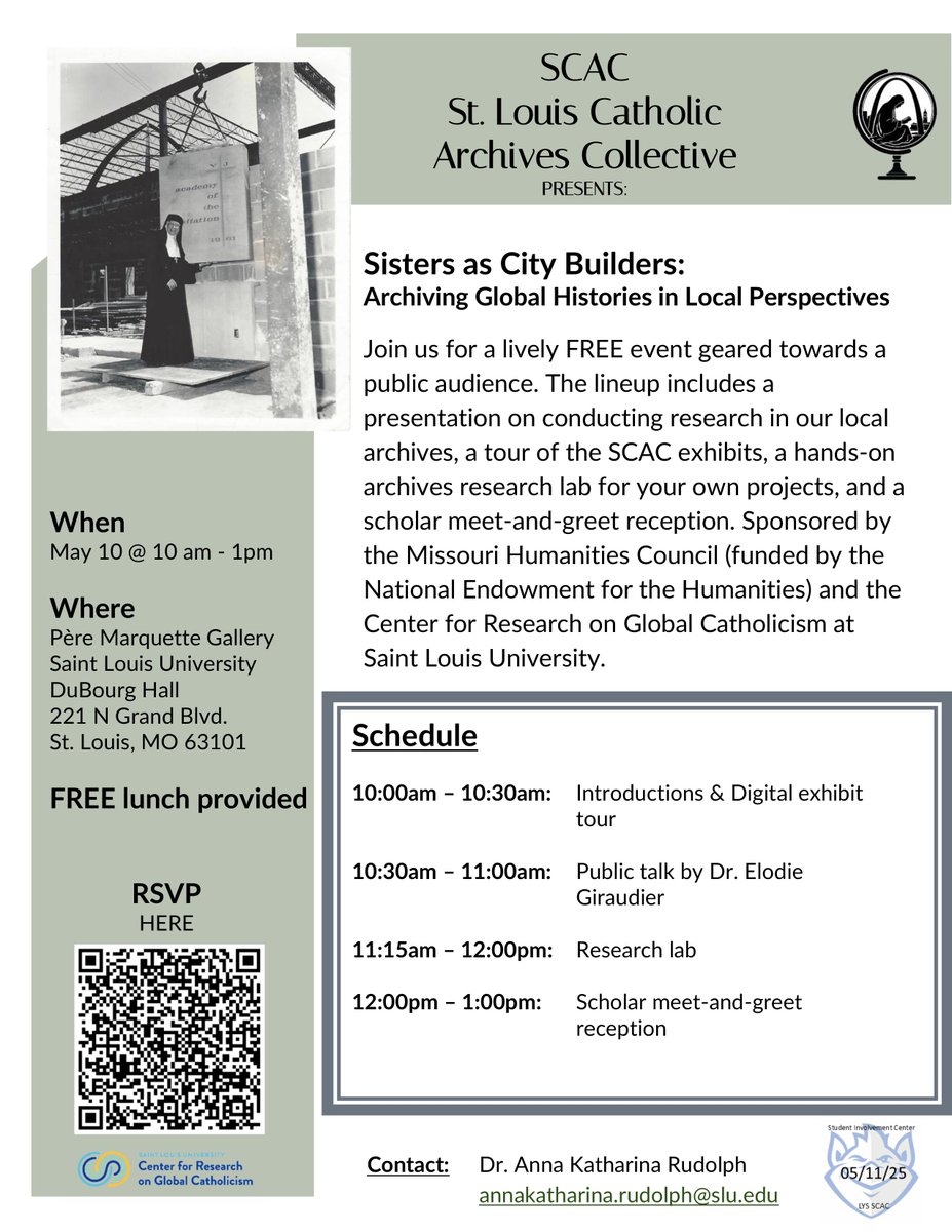 Join us on May 10 for "Sisters as City Builders: Archiving Global Histories in Local Perspectives." This event will explore the often-overlooked contributions of Catholic sisters.
Free event, lunch included. Register now stlouiscatholicarchivescollective.com/event/sisters-…
