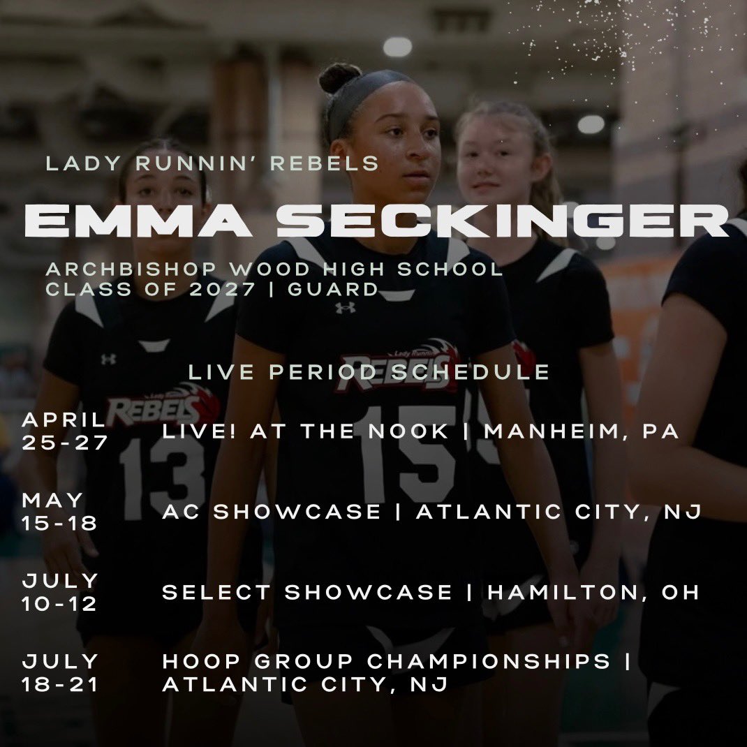 emma seckinger (@emma_seckinger) on Twitter photo Here’s my live period schedule for this AAU season with <a href="/LadyRunnin/">Lady Runnin Rebels</a>! Come check us out! <a href="/WoodGirlsBball/">Archbishop Wood Girls Basketball</a> <a href="/tinabastardi/">Tina Bastardi</a> Here’s my live period schedule for this AAU season with <a href="/LadyRunnin/">Lady Runnin Rebels</a>! Come check us out! <a href="/WoodGirlsBball/">Archbishop Wood Girls Basketball</a> <a href="/tinabastardi/">Tina Bastardi</a>