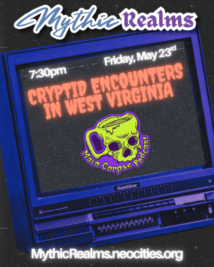 artefaktual's tweet photo. Main Corpse brings their "Cryptid Encounters in WV" panel to Mythic Realms! True stories, folklore, and chills await. 🔴🔴 #mythicrealms2025 #wvcryptids https://t.co/KcVP79sFBG